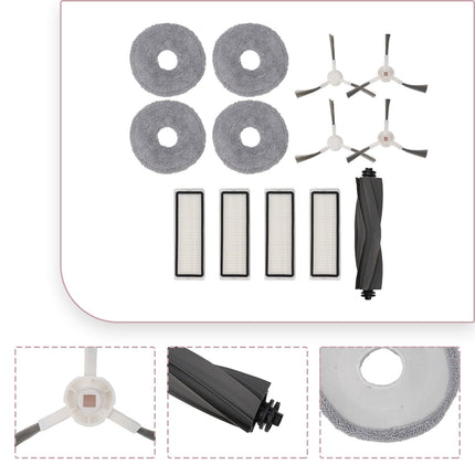Robotic Vacuum Cleaner Parts Kit For L10 & L10S Pro - Main Brush 4 Side Brushes 4 Filters & 4 Mop Cloths Replacement Accessories.
