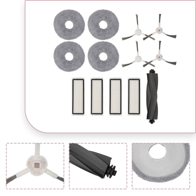 Robotic Vacuum Cleaner Parts Kit For L10 & L10S Pro - Main Brush 4 Side Brushes 4 Filters & 4 Mop Cloths Replacement Accessories.
