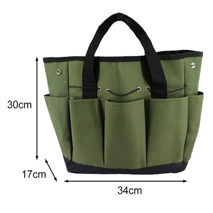 Garden Tool Bag With 9 Pockets Sturdy Oxford Cloth Gardening Tote Organizer For Home Yard Lawn 34W X 17D X 30H Cm Army Green Black Gray Green.