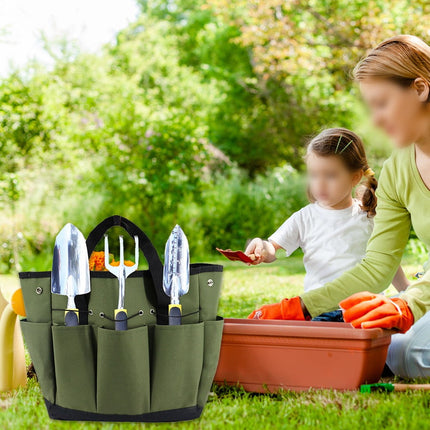 Garden Tool Bag With 9 Pockets Sturdy Oxford Cloth Gardening Tote Organizer For Home Yard Lawn 34W X 17D X 30H Cm Army Green Black Gray Green.