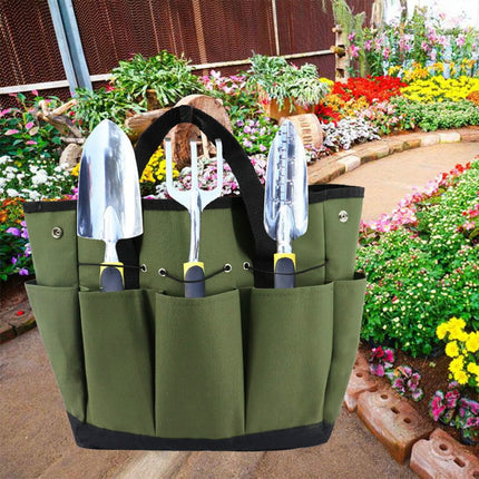 Garden Tool Bag With 9 Pockets Sturdy Oxford Cloth Gardening Tote Organizer For Home Yard Lawn 34W X 17D X 30H Cm Army Green Black Gray Green.