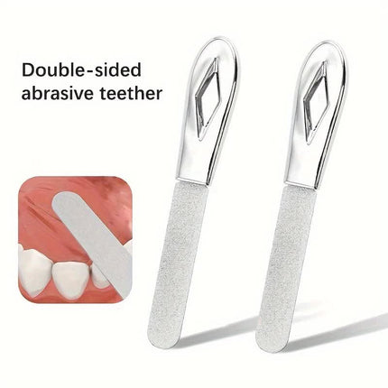 2-in-1 Stainless Steel Nail and Tooth File Set - Double-Sided Polishing Tool with Diamond Polishing Strips and Multi-Purpose Fine Grinding Tool, 2-Pack.