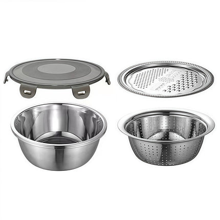 4 Pcs Kitchen Mixing Bowls with Grater Lid Stainless Steel Construction.