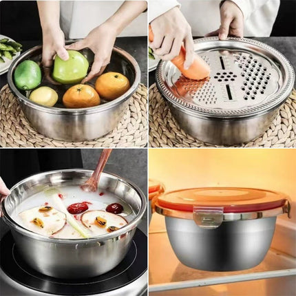4 Pcs Kitchen Mixing Bowls with Grater Lid Stainless Steel Construction.