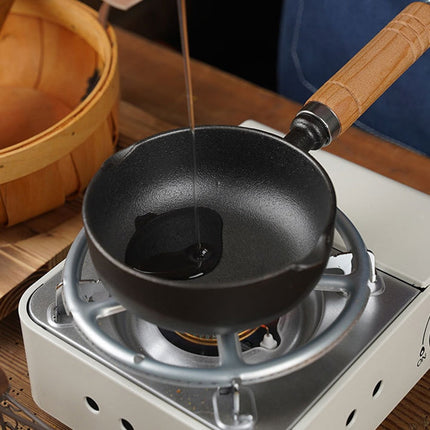 Deepened cast iron oil pouring pan mini pan for hot milk and frying eggs.