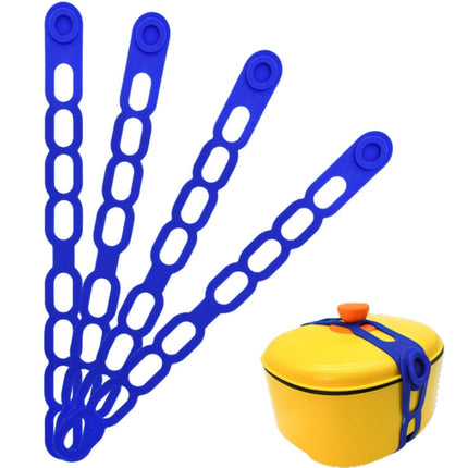 4 Pcs Silicone Latch Strap Tie for Slow Cooker Lid Lunch Box Bundling Organizing Black Blue.