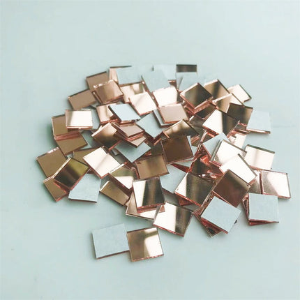 100Pcs Self-Adhesive Real Glass Mini Square Mirror Mosaic Tiles Sticker Bathroom Diy Handmade Craft Home Decoration 10X10Mm Rose gold.