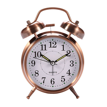 Luolandi 1x Bedside Alarm Clock with Twin Bell Vintage Battery Analogue Quartz Loud Alarm Vronze Copper.
