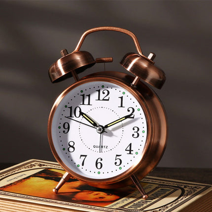 Luolandi 1x Bedside Alarm Clock with Twin Bell Vintage Battery Analogue Quartz Loud Alarm Vronze Gold.