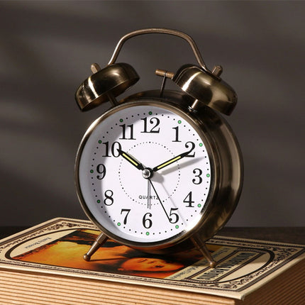 Luolandi 1x Bedside Alarm Clock with Twin Bell Vintage Battery Analogue Quartz Loud Alarm Vronze Gold.