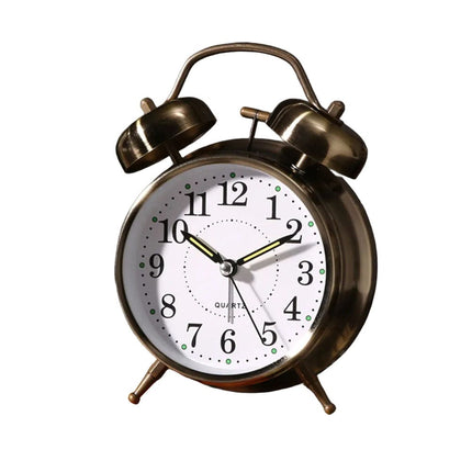 Luolandi 1x Bedside Alarm Clock with Twin Bell Vintage Battery Analogue Quartz Loud Alarm Vronze Gold.