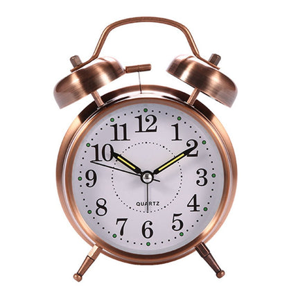 Luolandi 1x Bedside Alarm Clock with Twin Bell Vintage Battery Analogue Quartz Loud Alarm Vronze Gold.