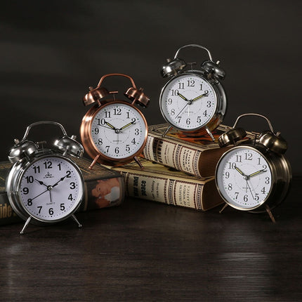 Luolandi 1x Bedside Alarm Clock with Twin Bell Vintage Battery Analogue Quartz Loud Alarm Vronze Gold.