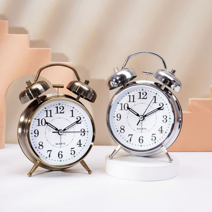 Luolandi 1x Bedside Alarm Clock with Twin Bell Vintage Battery Analogue Quartz Loud Alarm Vronze Gold.