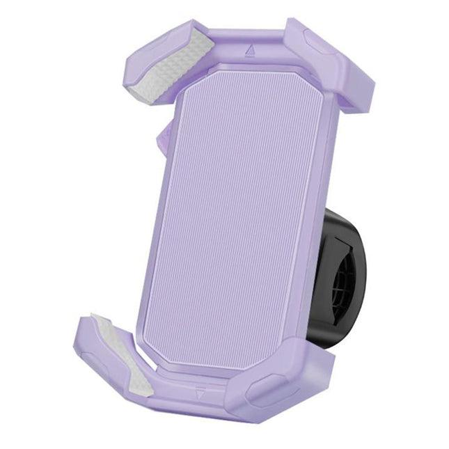 Adjustable Motorcycle Phone Holder With Silicone Protection For Secure Locking Purple.