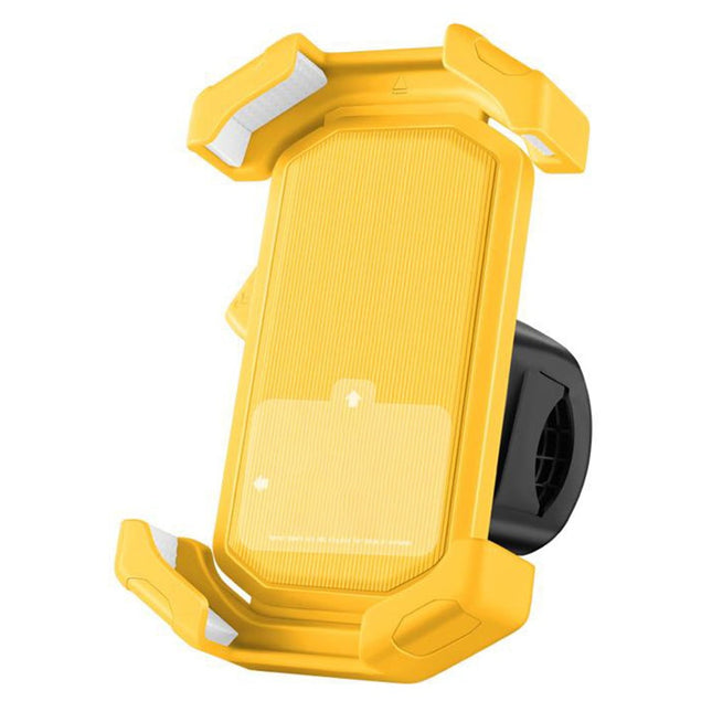 Adjustable Motorcycle Phone Holder With Silicone Protection For Secure Locking Yellow.