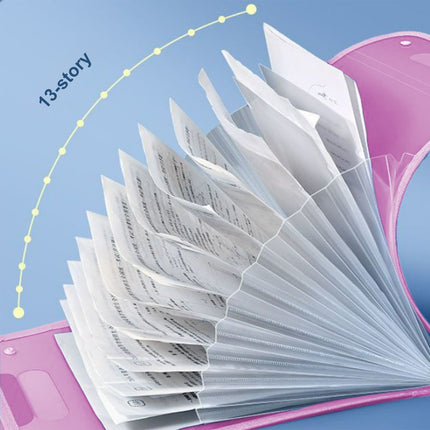 Portable Vertical Expanding Accordion Folder with 13 Pockets, Large Capacity File Organizer Bag A4 Letter Size P-ink.