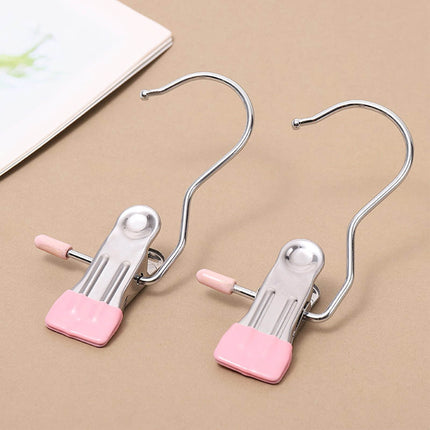 Clothes Pins, 15 Pack Hanger Hooks, Stainless Steel Laundry Clips, Travel Hangers, Towel Clips, Legging Organizer for Closet Hanging, Space Saving Hanger Clips for Pants, Jeans, Hats, Boot Silver.