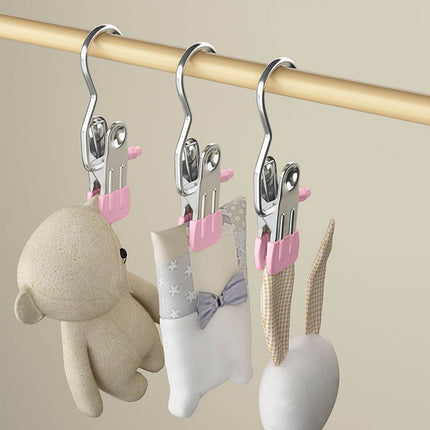 Clothes Pins, 15 Pack Hanger Hooks, Stainless Steel Laundry Clips, Travel Hangers, Towel Clips, Legging Organizer for Closet Hanging, Space Saving Hanger Clips for Pants, Jeans, Hats, Boot Silver.