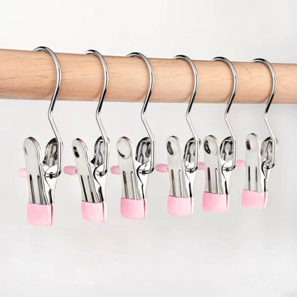Clothes Pins, 15 Pack Hanger Hooks, Stainless Steel Laundry Clips, Travel Hangers, Towel Clips, Legging Organizer for Closet Hanging, Space Saving Hanger Clips for Pants, Jeans, Hats, Boot Silver.