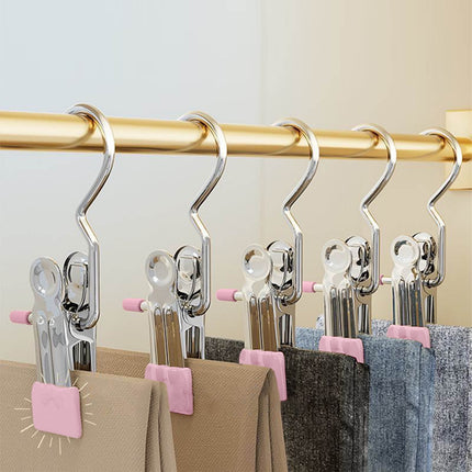Clothes Pins, 15 Pack Hanger Hooks, Stainless Steel Laundry Clips, Travel Hangers, Towel Clips, Legging Organizer for Closet Hanging, Space Saving Hanger Clips for Pants, Jeans, Hats, Boot Silver.