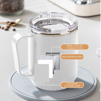 Coffee Mug With Handle, Insulated Stainless Steel Coffee Travel Mug, Reusable Coffee Cup With Lid, Microwave Safe Cups, For Tea, Latte, Cocoa, Milk, Office And Home Tea Cup White.