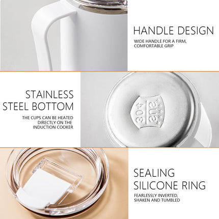 Coffee Mug With Handle, Insulated Stainless Steel Coffee Travel Mug, Reusable Coffee Cup With Lid, Microwave Safe Cups, For Tea, Latte, Cocoa, Milk, Office And Home Tea Cup White.