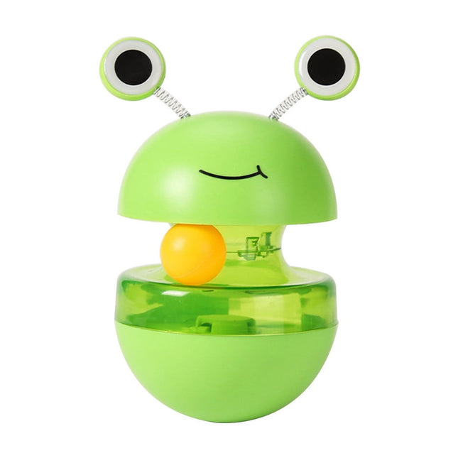 Cat Treat Puzzle, 2 in 1 Pet Slow Feeder Puzzle Ball, Frog Tumbler Cat Treat Toy, and Automatic Slow Feeder Ball for Cat and Kitten Training with Feather & Balls Green.