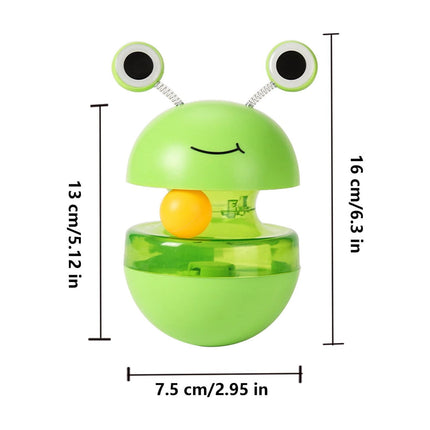 Cat Treat Puzzle, 2 in 1 Pet Slow Feeder Puzzle Ball, Frog Tumbler Cat Treat Toy, and Automatic Slow Feeder Ball for Cat and Kitten Training with Feather & Balls Green.