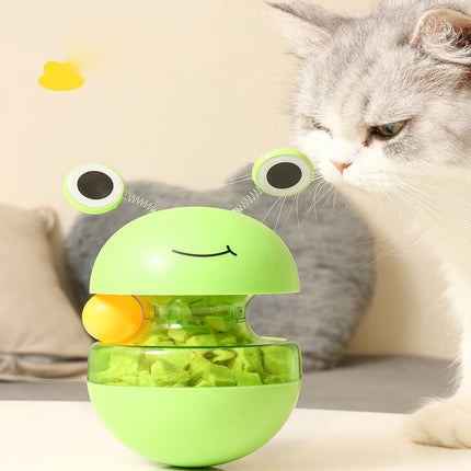 Cat Treat Puzzle, 2 in 1 Pet Slow Feeder Puzzle Ball, Frog Tumbler Cat Treat Toy, and Automatic Slow Feeder Ball for Cat and Kitten Training with Feather & Balls Green.