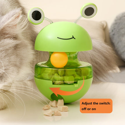 Cat Treat Puzzle, 2 in 1 Pet Slow Feeder Puzzle Ball, Frog Tumbler Cat Treat Toy, and Automatic Slow Feeder Ball for Cat and Kitten Training with Feather & Balls Green.