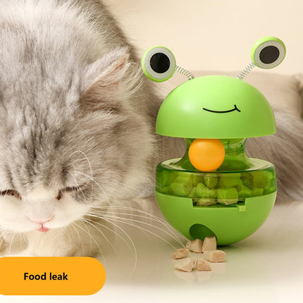 Cat Treat Puzzle, 2 in 1 Pet Slow Feeder Puzzle Ball, Frog Tumbler Cat Treat Toy, and Automatic Slow Feeder Ball for Cat and Kitten Training with Feather & Balls Green.