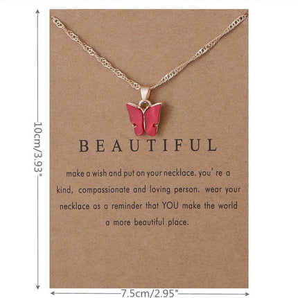 Colorful Acrylic Butterfly Pendant Necklace Bohemian Adjustable Retro Card Clavicle Chain Insect Animal Necklace for Women Friend Friendship Party Jewelry Gift Black.