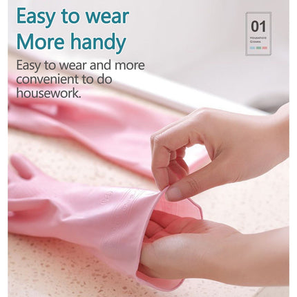 1 Pairs Rubber Gloves for Dishwashing Cleaning, Cotton Lined Household Gloves, Waterproof Gloves for Kitchen Bathroom, Reusable Gloves, Food Grade Non-Slip Household Kitchen Gloves Pink,L.