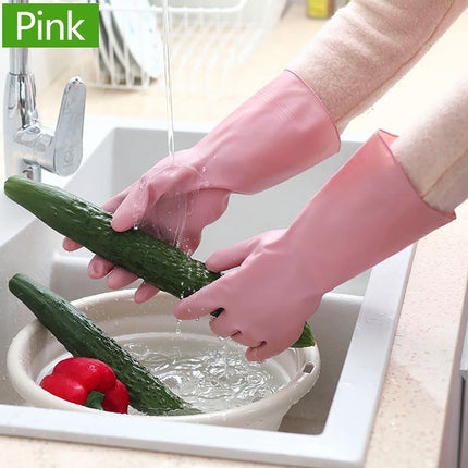 1 Pairs Rubber Gloves for Dishwashing Cleaning, Cotton Lined Household Gloves, Waterproof Gloves for Kitchen Bathroom, Reusable Gloves, Food Grade Non-Slip Household Kitchen Gloves Pink,S.