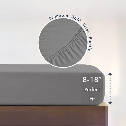 King Size Fitted Sheet, 100% Egyptian Cotton, Deep Pocket Premium Cotton Mattress Sheet,Double Bed Fitted Sheet Piece Non-Slip Fixed Bed Cover All-Inclusive Mattress Protection Bed Cover Gray.