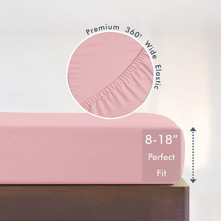 King Size Fitted Sheet, 100% Egyptian Cotton, Deep Pocket Premium Cotton Mattress Sheet,Double Bed Fitted Sheet Piece Non-Slip Fixed Bed Cover All-Inclusive Mattress Protection Bed Cover Pink.