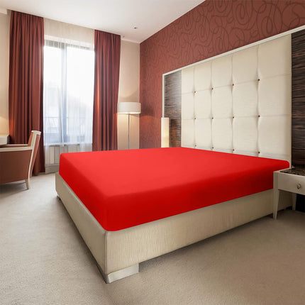 King Size Fitted Sheet, 100% Egyptian Cotton, Deep Pocket Premium Cotton Mattress Sheet,Double Bed Fitted Sheet Piece Non-Slip Fixed Bed Cover All-Inclusive Mattress Protection Bed Cover Red.
