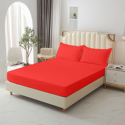 King Size Fitted Sheet, 100% Egyptian Cotton, Deep Pocket Premium Cotton Mattress Sheet,Double Bed Fitted Sheet Piece Non-Slip Fixed Bed Cover All-Inclusive Mattress Protection Bed Cover Red.