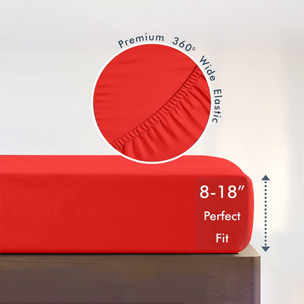 King Size Fitted Sheet, 100% Egyptian Cotton, Deep Pocket Premium Cotton Mattress Sheet,Double Bed Fitted Sheet Piece Non-Slip Fixed Bed Cover All-Inclusive Mattress Protection Bed Cover Red.