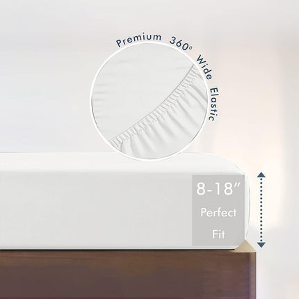 King Size Fitted Sheet, 100% Egyptian Cotton, Deep Pocket Premium Cotton Mattress Sheet,Double Bed Fitted Sheet Piece Non-Slip Fixed Bed Cover All-Inclusive Mattress Protection Bed Cover White.