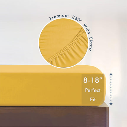 King Size Fitted Sheet, 100% Egyptian Cotton, Deep Pocket Premium Cotton Mattress Sheet,Double Bed Fitted Sheet Piece Non-Slip Fixed Bed Cover All-Inclusive Mattress Protection Bed Cover Yellow.