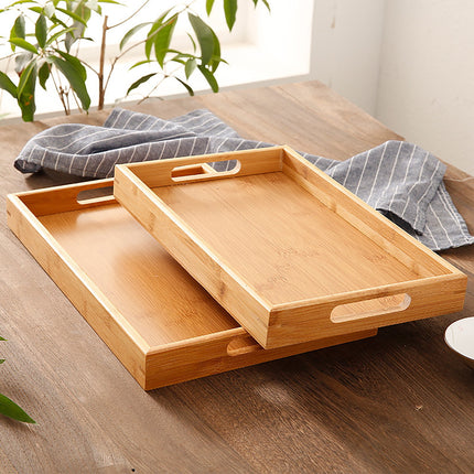 Serving Tray with Handles, Rectangular Bamboo Breakfast Food Tray Wooden Trays ,Natural Wood Tea Coffee Tray Decorative Serving Platter for Eating, Storing, Used in Bedroom, Kitchen,Outdoors Off-White.
