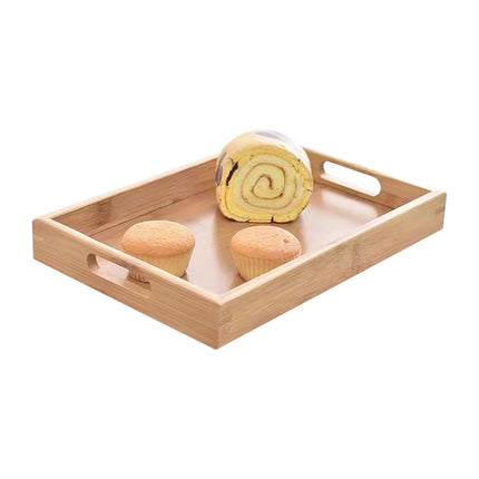 Serving Tray with Handles, Rectangular Bamboo Breakfast Food Tray Wooden Trays ,Natural Wood Tea Coffee Tray Decorative Serving Platter for Eating, Storing, Used in Bedroom, Kitchen,Outdoors Off-White.