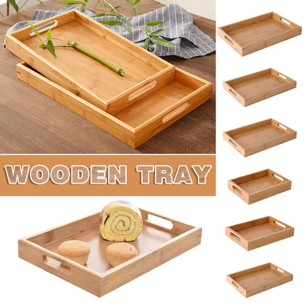 Serving Tray with Handles, Rectangular Bamboo Breakfast Food Tray Wooden Trays ,Natural Wood Tea Coffee Tray Decorative Serving Platter for Eating, Storing, Used in Bedroom, Kitchen,Outdoors Off-White.