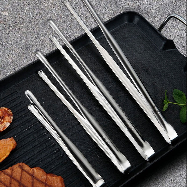 Stainless Steel Slim Tongs 2PCS, Japanese Barbecue Tweezers, Lightweight Yakiniku Tongs, Korean Grill Tong, Upscale Sushi Tong, Small Kitchen Tong,304 Stainless Steel Meat Clip Steak Clip Silver.