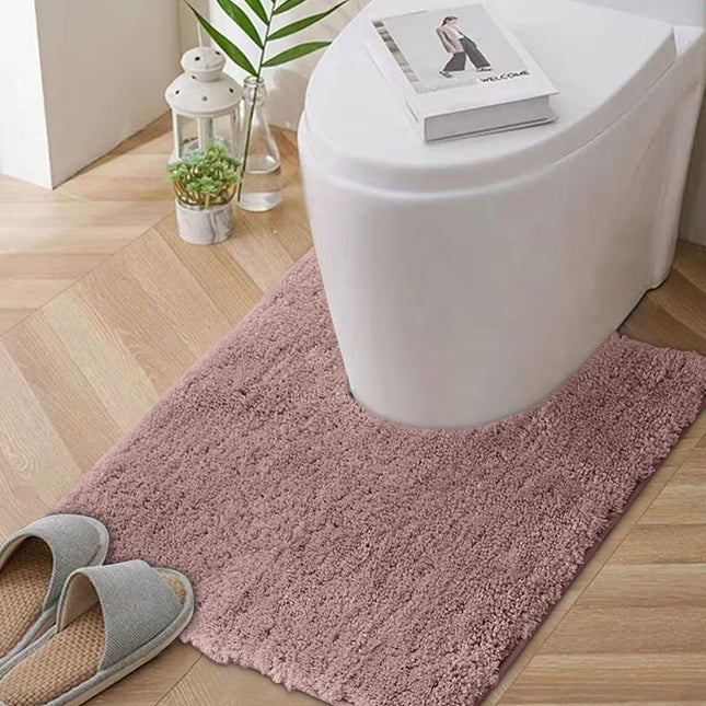 Bathroom Contour Rug Non Slip Toilet U Shaped Bath Mat, Water Absorbent Super Soft Shaggy Chenille Machine Washable Dry Extra Thick Perfect Absorbant Best Plush Carpet, U Shaped Bath Mat Pink.