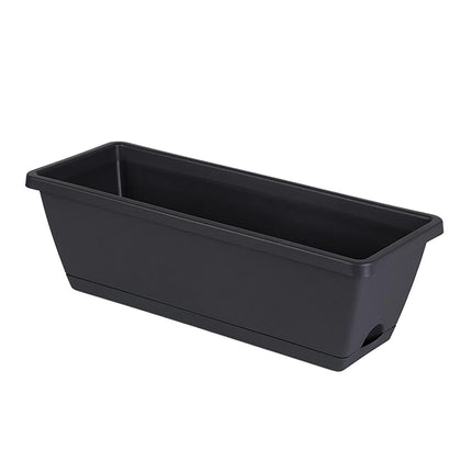 14 Inch Black Plastic Rectangular Window Planter Box, Window Vegetable Planter Box with Trays, 2025 New Vuyungers Rectangular Flower Pots for Windowsill, Garden, Balcony, Patio Black.
