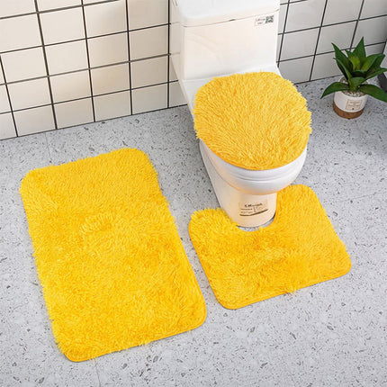 Ultra Soft Bathroom Rug Set 3 Piece-Includes Water Absorbent Non-Slip Bath Rug Contour Mat Toilet Lid Cover,New Vuyungers Microfiber Bath Rugs for Tub Shower Bathroom Floor,Machine Washable Yellow.