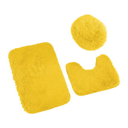 Ultra Soft Bathroom Rug Set 3 Piece-Includes Water Absorbent Non-Slip Bath Rug Contour Mat Toilet Lid Cover,New Vuyungers Microfiber Bath Rugs for Tub Shower Bathroom Floor,Machine Washable Yellow.